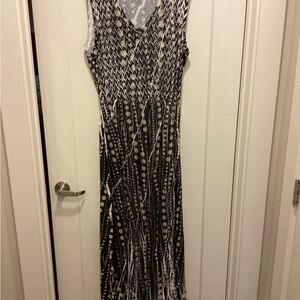 Komarov Black and White Maxi Dress with Gold Accents